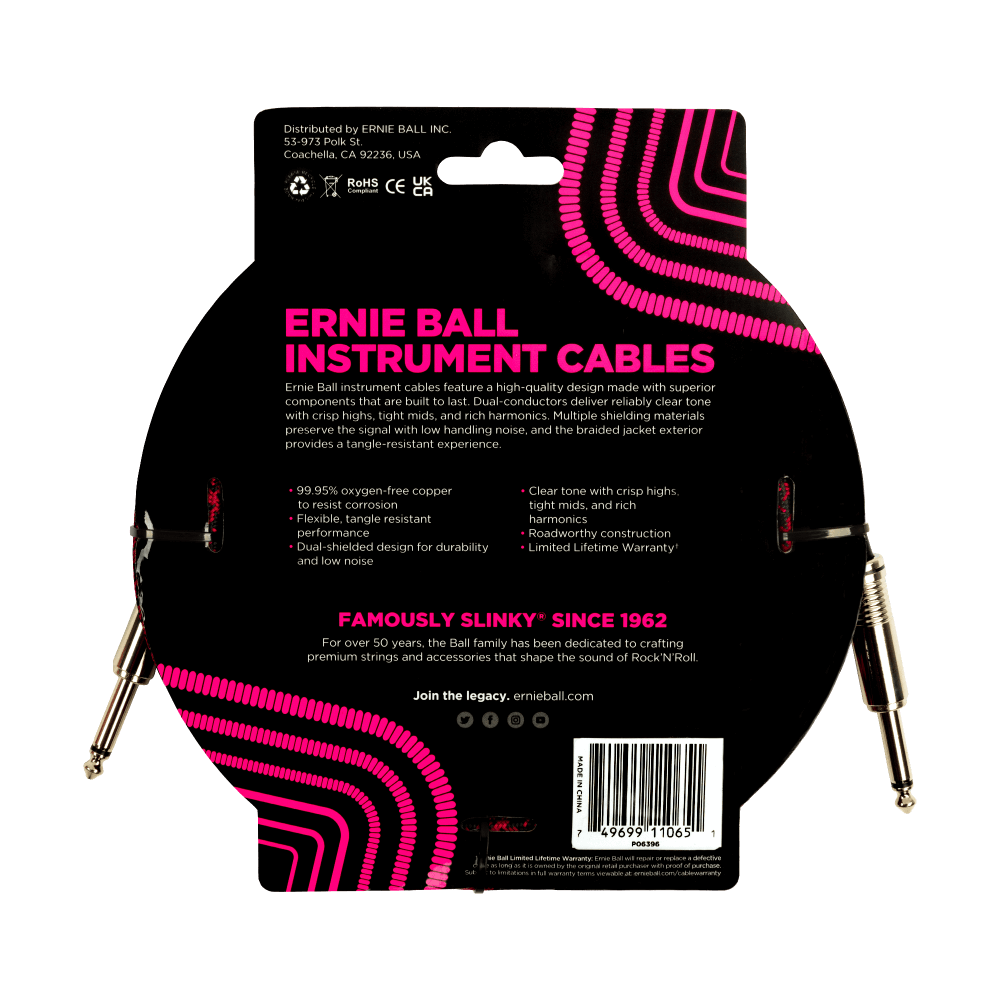 Ernie Ball 18ft Braided Straight Straight Instrument Cable Red Black — view 2