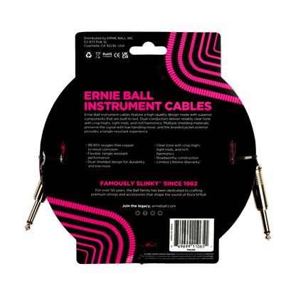 Ernie Ball 18ft Braided Straight Straight Instrument Cable Red Black — view 2