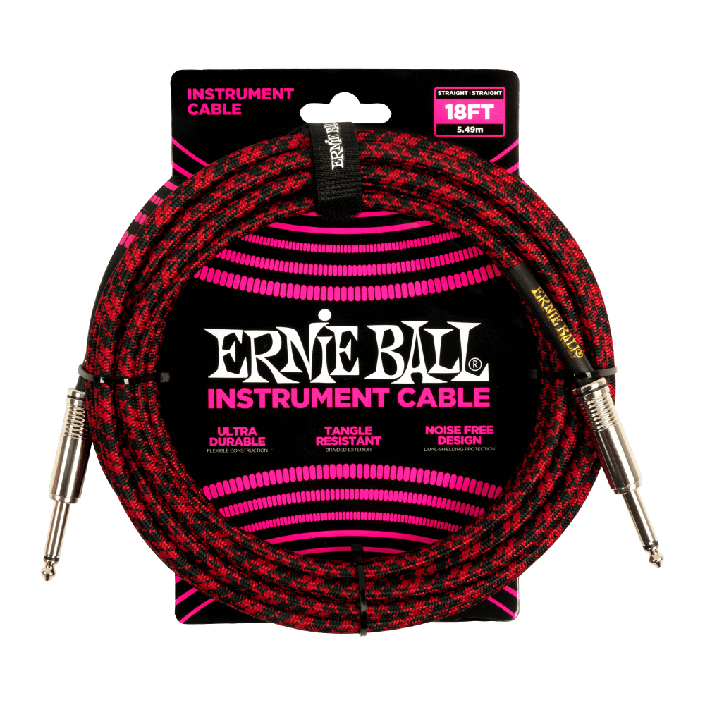 Ernie Ball 18ft Braided Straight Straight Instrument Cable Red Black
