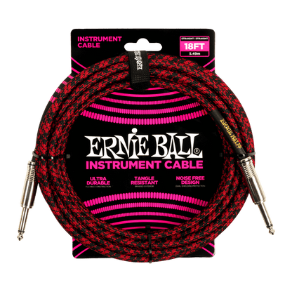 Ernie Ball 18ft Braided Straight Straight Instrument Cable Red Black