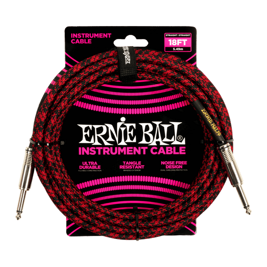 Ernie Ball 18ft Braided Straight Straight Instrument Cable Red Black