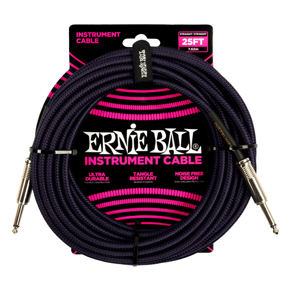 Ernie Ball 25ft Braided Straight Straight Instrument Cable Purple Black