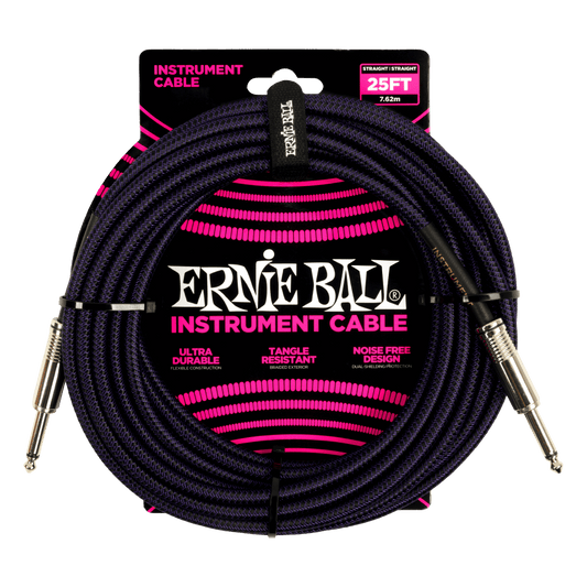 Ernie Ball 25ft Braided Straight Straight Instrument Cable Purple Black