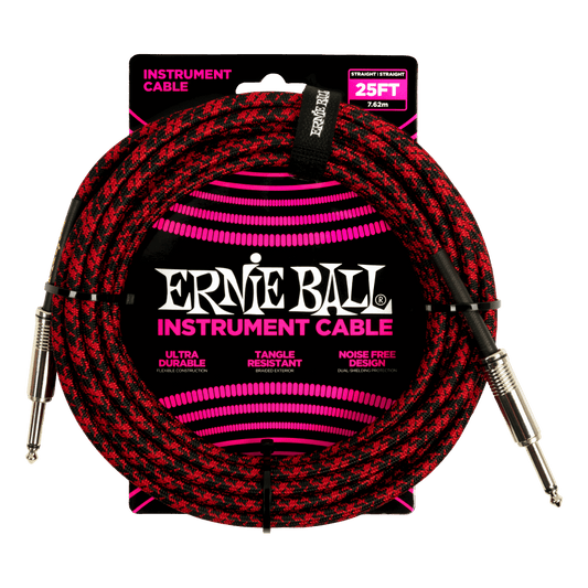 Ernie Ball 25ft Braided Straight Straight Instrument Cable Red Black