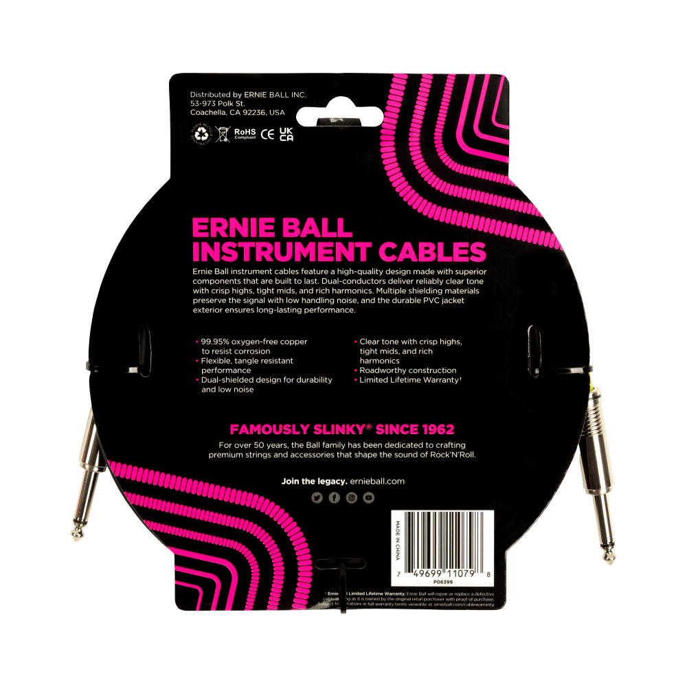 Ernie Ball 15ft PVC Straight Straight Instrument Cable Black — view 2