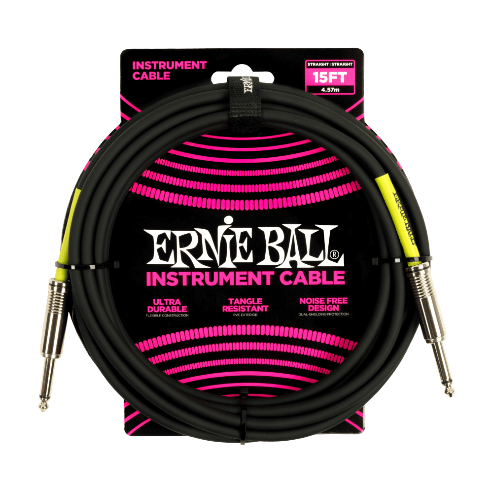Ernie Ball 15ft PVC Straight Straight Instrument Cable Black