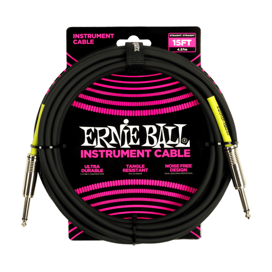 Ernie Ball 15ft PVC Straight Straight Instrument Cable Black