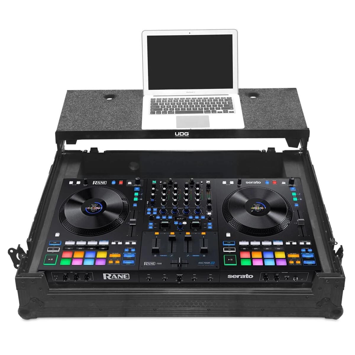 UDG Ultimate Flight Case for Rane Four with Laptop Shelf and Wheels, Black