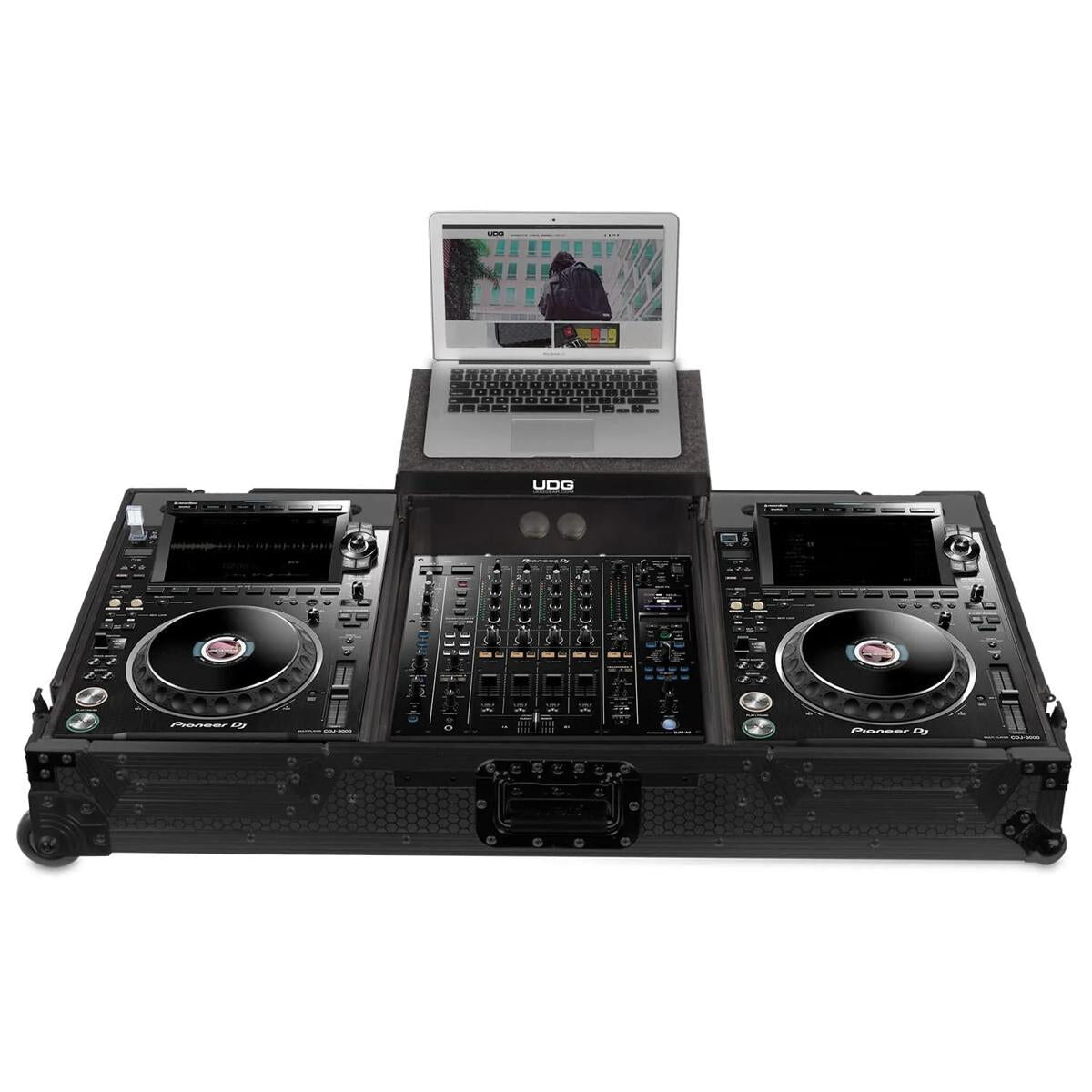 UDG Ultimate Flight Case Set for Pioneer CDJ-3000/A9 Black Plus with Laptop Shelf and Wheels