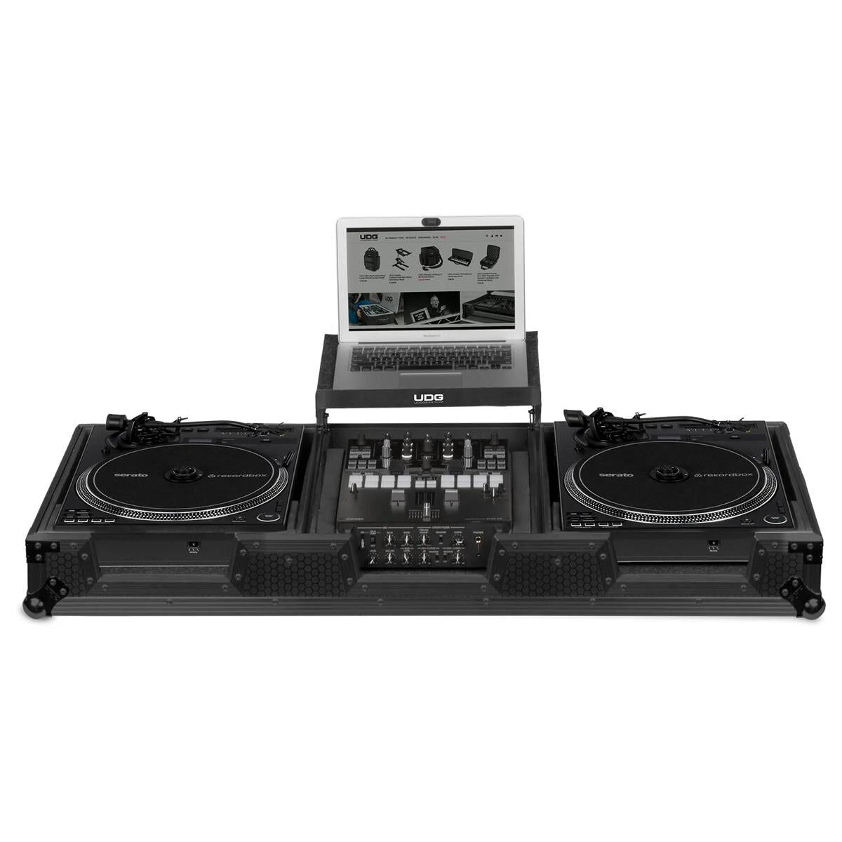 UDG Ultimate Flight Case Set for Pioneer PLX-CRSS12 & 10"/12" Mixer with Laptop Shelf and Wheels, Black