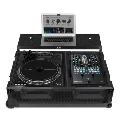 UDG U9110BL Ultimate Flight Case for Single Turntable & Mixer with Laptop Shelf, Trolley & Wheels - Black