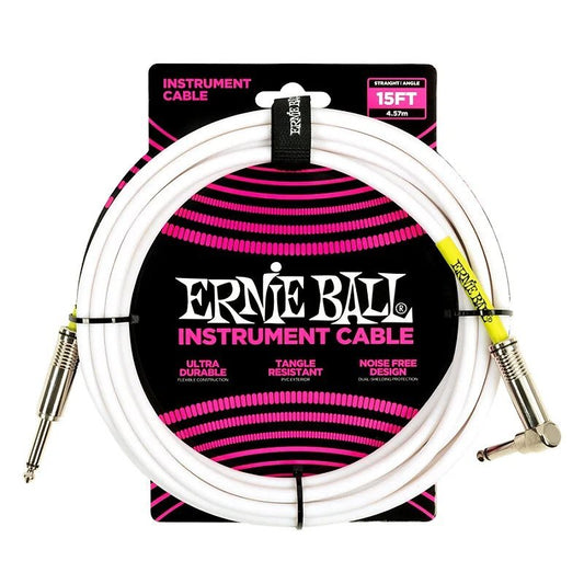 Ernie Ball 15ft PVC Straight Angle Instrument Cable White