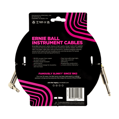 Ernie Ball 15ft PVC Straight Angle Instrument Cable White — view 2