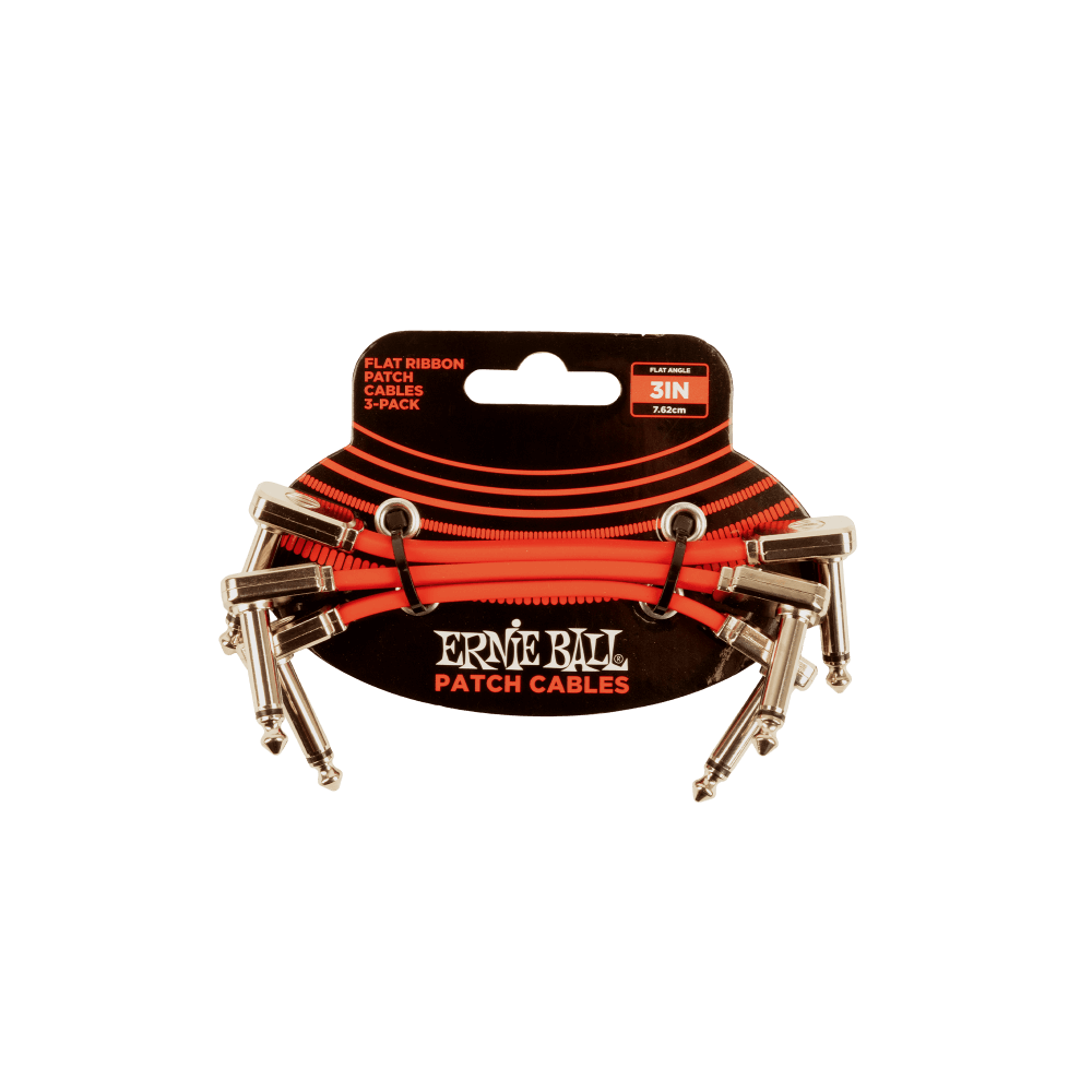 Ernie Ball 3” Flat Ribbon Patch Cable Red 3-Pack