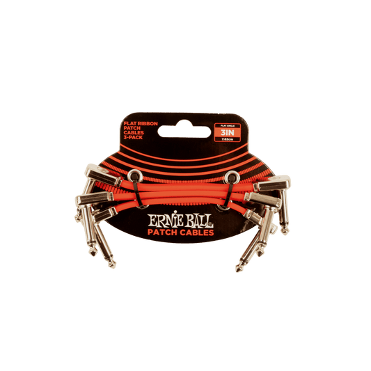 Ernie Ball 3” Flat Ribbon Patch Cable Red 3-Pack
