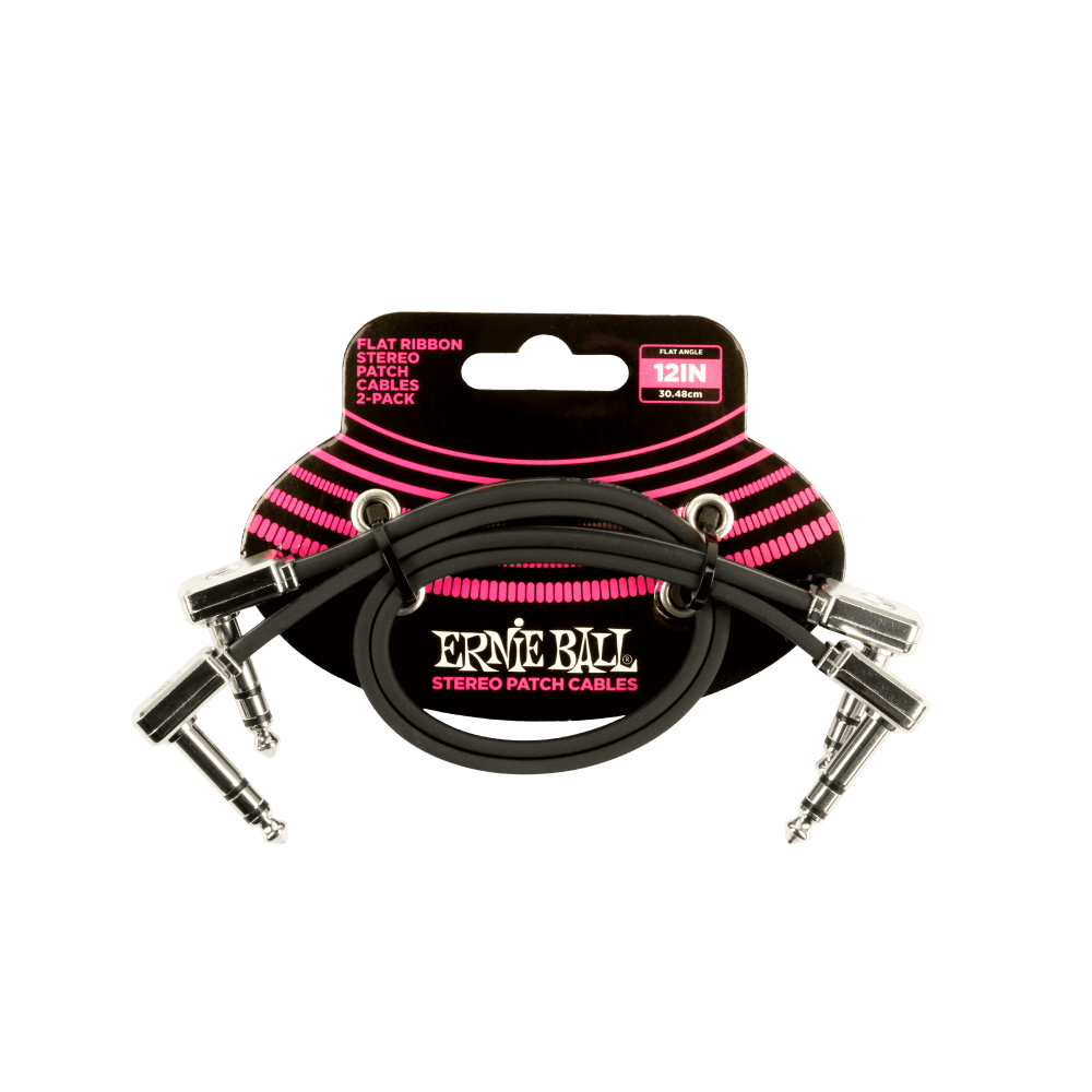 Ernie Ball 12” Flat Ribbon Stereo Patch Cable Black 2-Pack