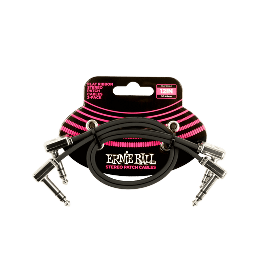Ernie Ball 12” Flat Ribbon Stereo Patch Cable Black 2-Pack