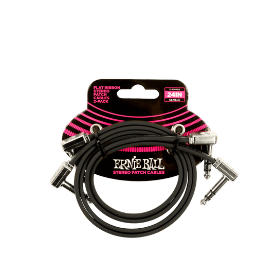 Ernie Ball 24” Flat Ribbon Stereo Patch Cable Black 2-Pack