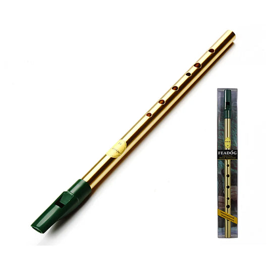 Feadog Brass Irish Whistle Pack in Key of D with Fingering Chart and Instruction Sheet