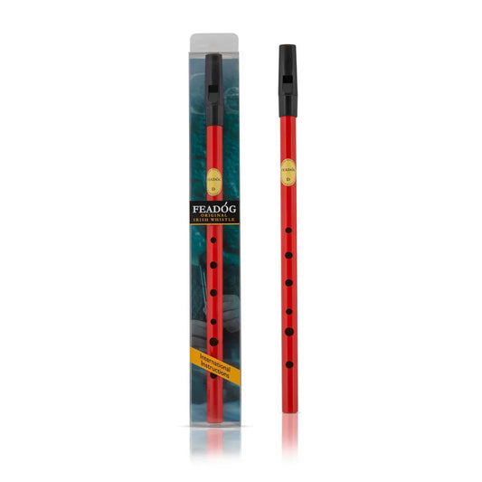 Feadog Irish Whistle Presentation Pack - Red Whistle in Key of D with Fingering Chart and Instruction Sheet
