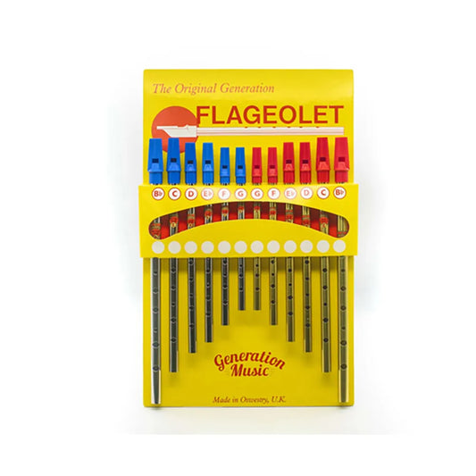 Generation Flageolet Display Card - 12 Brass & Nickel Whistles in Bb, C, D, Eb, F, G with Instruction Booklets, Made in England