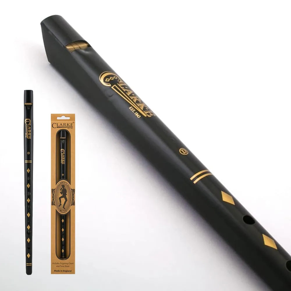 Clarke Original Black D Penny Whistle with Tune Sheet, Handmade in England