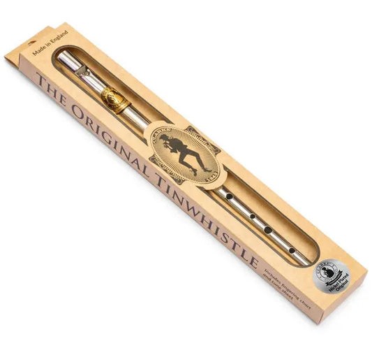 Clarke Nickel-Plated Original Tin Whistle in D with Microfibre Cloth and Fingering Chart