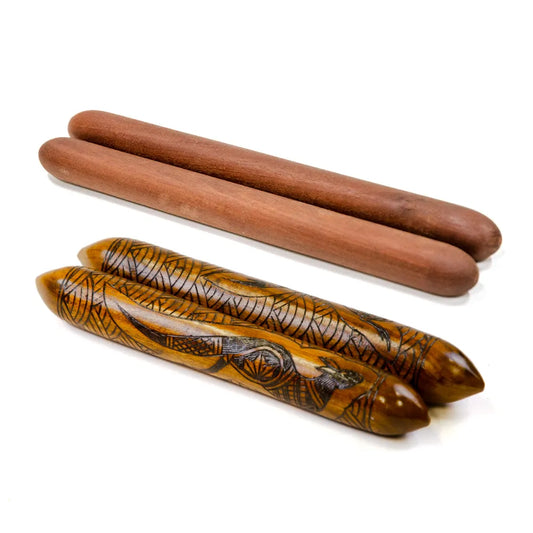 Clap Sticks - Rounded Redgum, 25cm-30cm, Plain or Burnt, Aboriginal Instruments, Supplied in Pairs