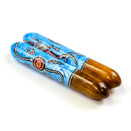 Clap Sticks - Rounded Stick, Traditional Artwork, Approx 21cm - 25cm, Aboriginal Instruments