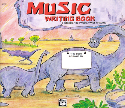 Dinosaur Manuscript Book with 6 Wide-Line Staves - 8" x 6" Oblong