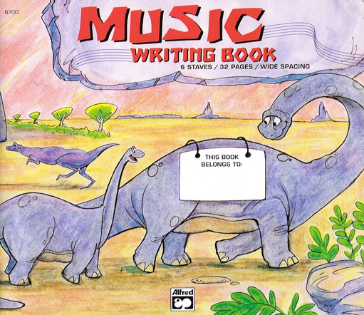 Dinosaur Manuscript Book with 6 Wide-Line Staves - 8" x 6" Oblong