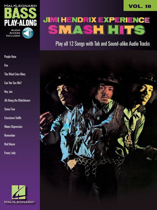Bass Play-Along Vol. 10: Jimi Hendrix Smash Hits — Bass TAB Book/Online Audio (Hal Leonard)