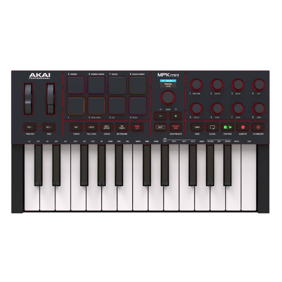 Akai Pro MPK Mini IV Portable USB MIDI Keyboard Controller with RGB Pads and Software Collection - Black