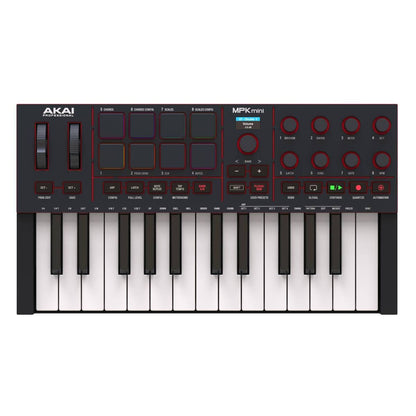 Akai Pro MPK Mini IV Portable USB MIDI Keyboard Controller with RGB Pads and Software Collection - Black