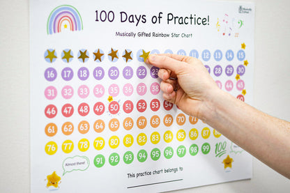 100 Days of Practice Rainbow A3 Music Practice Chart with Beginner Theory Poster — view 2