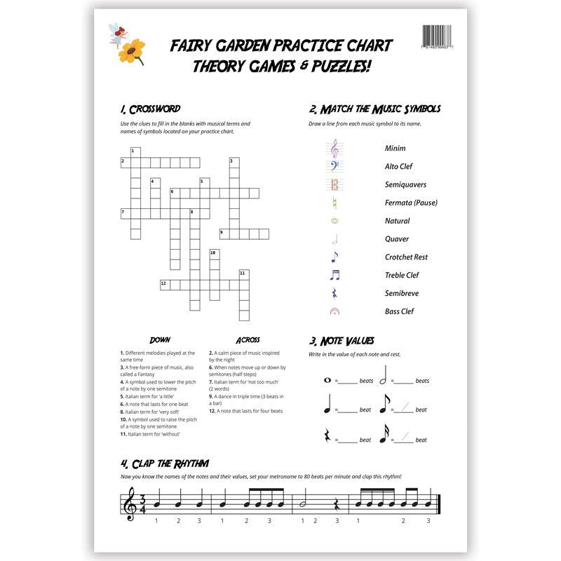 Fairy Garden A3 Music Practice Chart with Stickers and Music Symbols Challenge — view 2