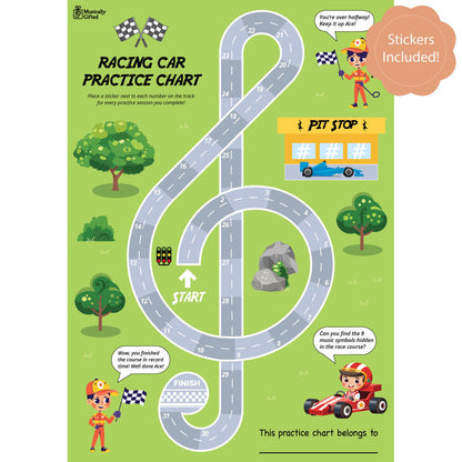 Racing Car A3 Music Practice Chart with Stickers by Musically Gifted