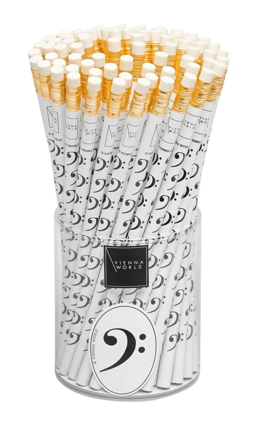 White Music Pencil with Black Bass Clefs and Eraser