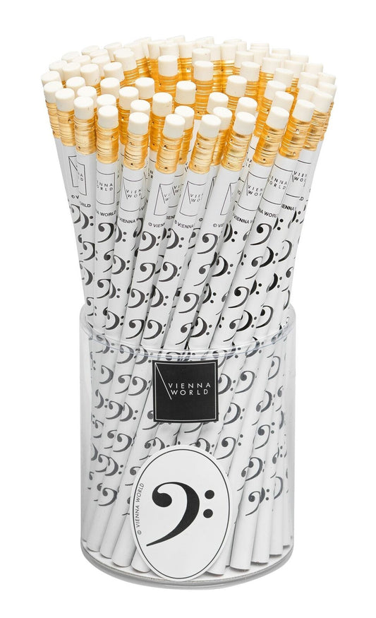 White Music Pencil with Black Bass Clefs and Eraser