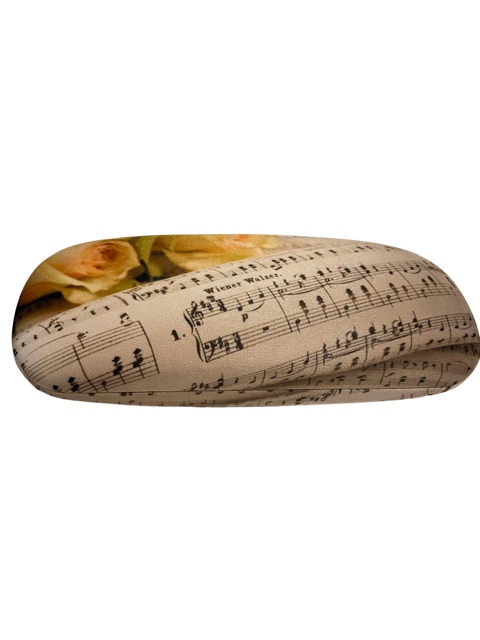 Glasses Case Creme with Black Manuscript & Roses 16x6x2.5cm