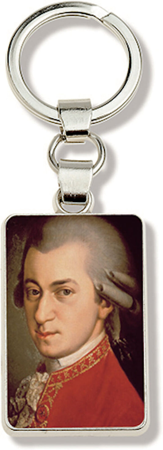 Metal White Keyring with Mozart Image