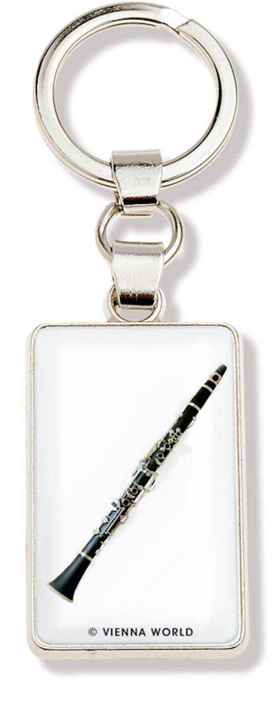 Clarinet Keyring Metal with Silver Finish and White Background