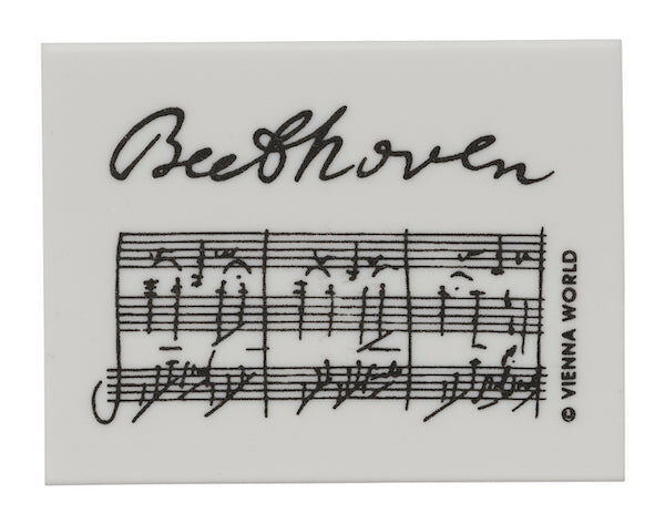 Beethoven Manuscript Eraser White with Black Print, Rectangular, 4.5 x 3.5 x 0.9cm