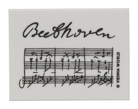 Beethoven Manuscript Eraser White with Black Print, Rectangular, 4.5 x 3.5 x 0.9cm