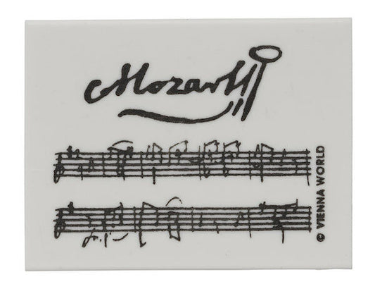 Mozart Manuscript Eraser White with Black Print, Rectangular, 4.5 x 3.5 x 0.9cm