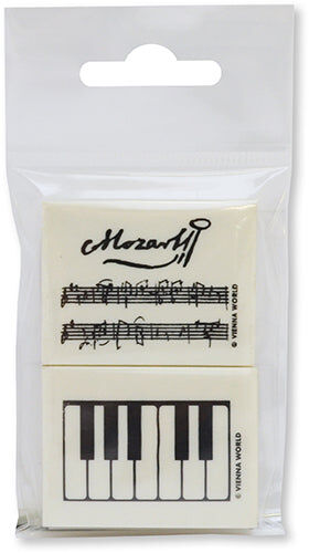 Two Artistic Erasers Set - Mozart Signature & Keyboard Print, 4.5 x 3.5 x 0.9 cm, Ideal for School, Office, or Home Use