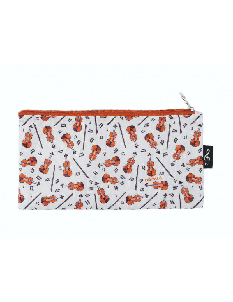 Music Pencil Case with Black Notes and Brown Violins, 24cm x 12.5cm