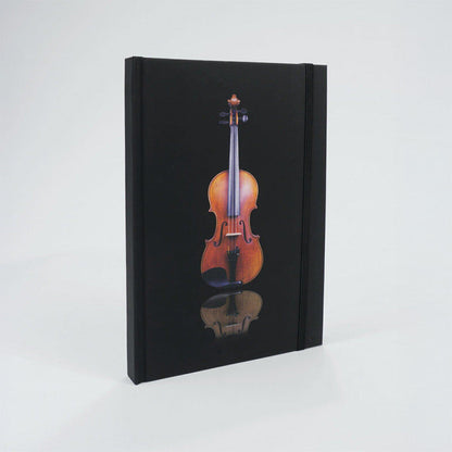 A5 Black Notebook with Violin Cover, 96 Sheets, Hard Cover, Pen Loop, Elastic Band, Ribbon Bookmark, Expandable Pocket — view 3