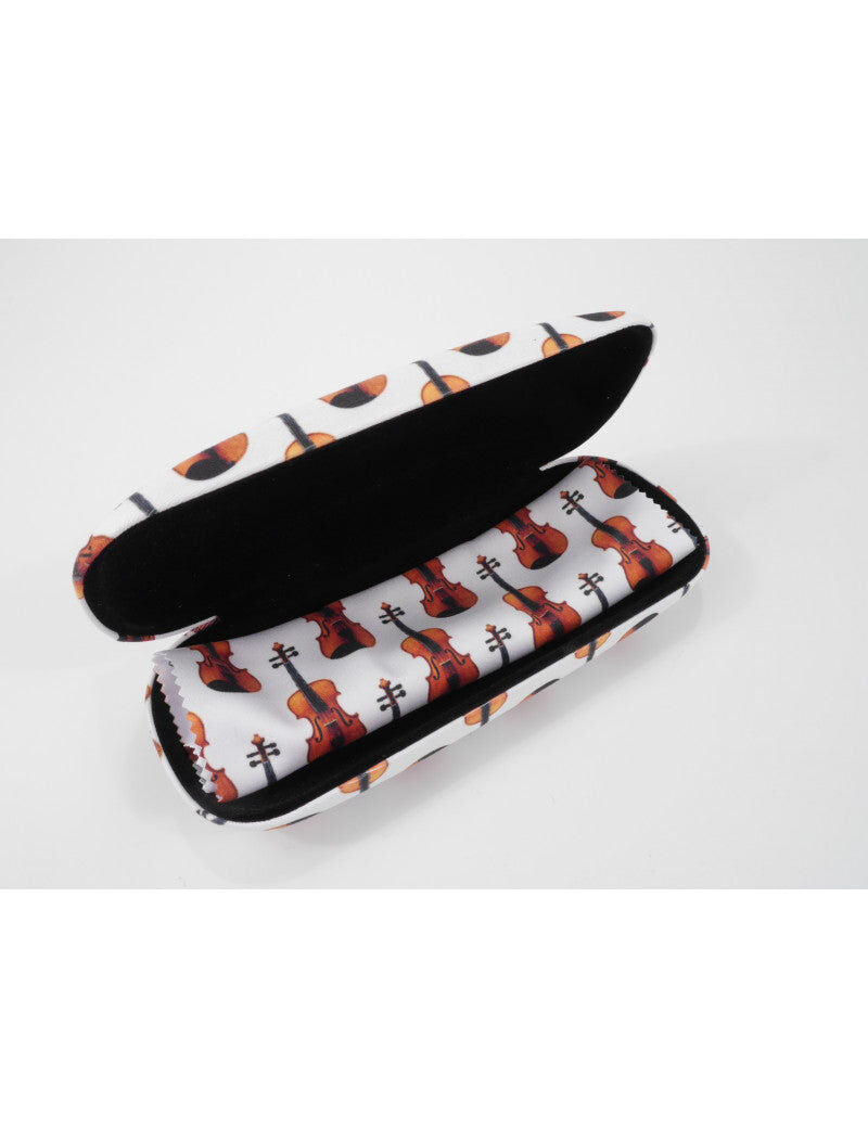 White Glasses Case with Violins/Violas and Matching Microfiber Cloth