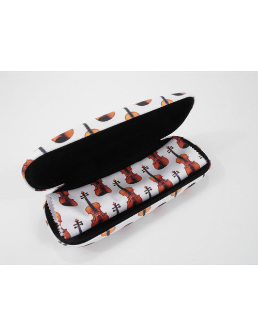 White Glasses Case with Violins/Violas and Matching Microfiber Cloth